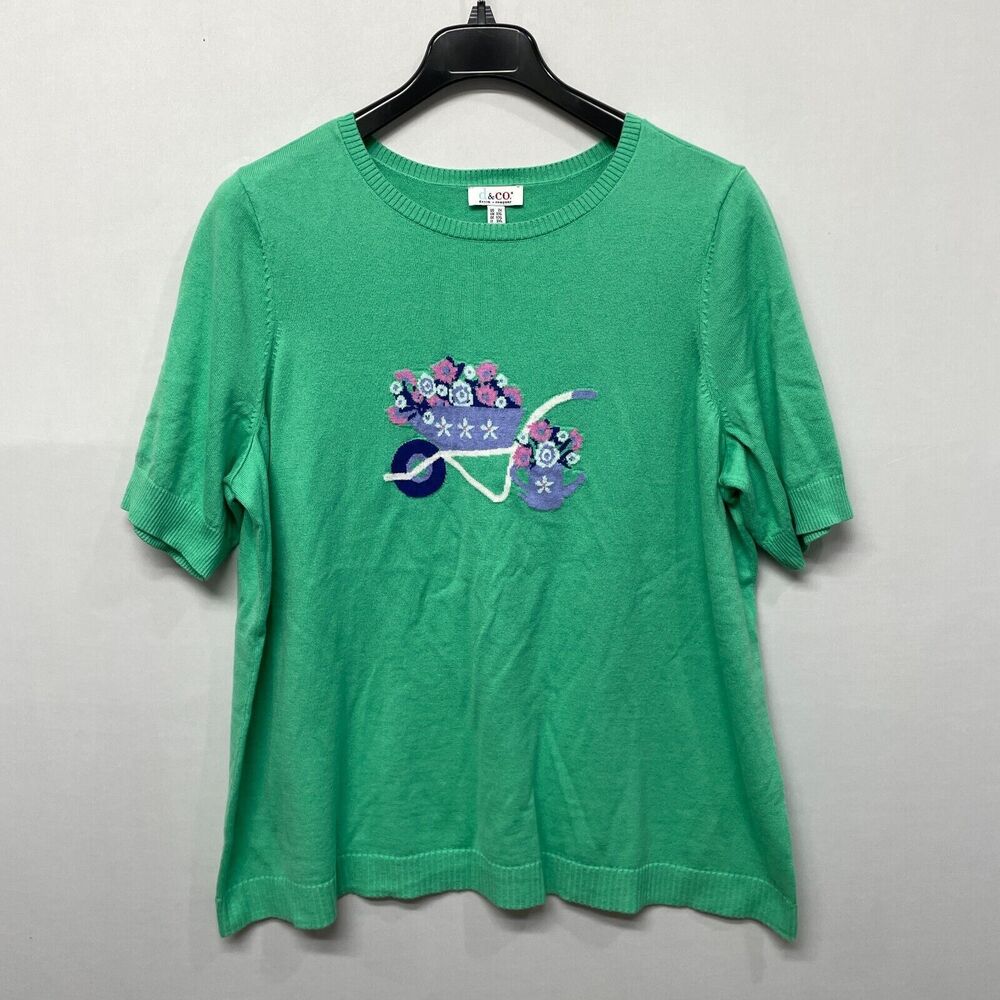 D&Co Denim & Co Women Short Sleeve Embroidered Sweater Top Size 2X Green M235 -5